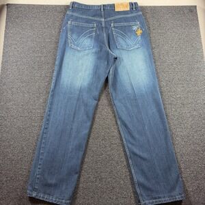 Y2K Brooklyn Xpress Baggy Wide Leg Men's Jeans 35x35 Dark Wash Denim Embroidered